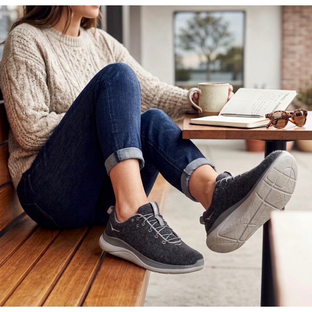 Hoka One One Womens Hupana Flow Wool Grey Sneakers 1105590 DSWD Size 10